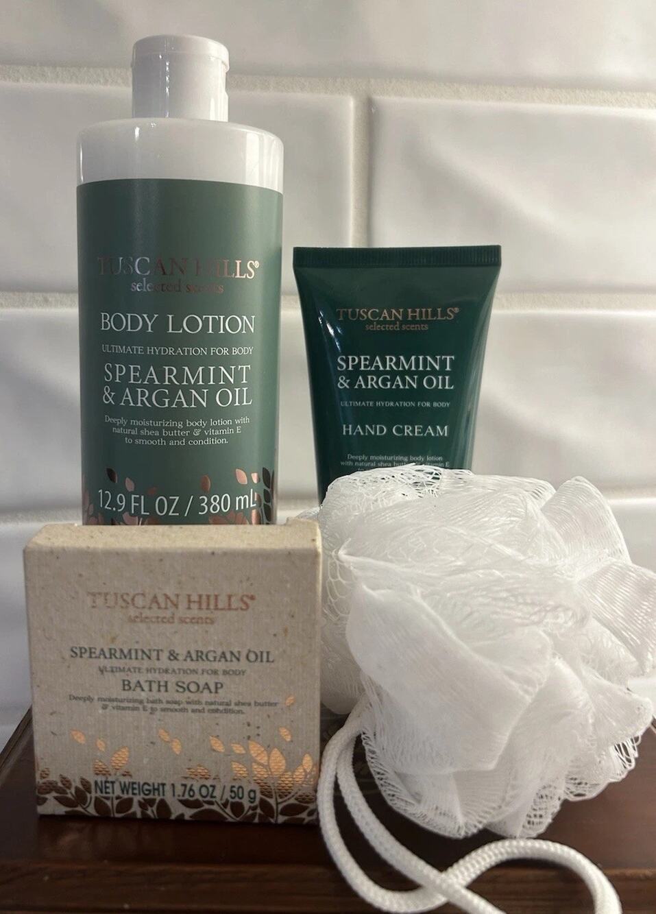 NEW Tuscan Hills Spearmint & Argan Oil Bath & Body‎ Set Of 4 Lotion, Cream, Soap